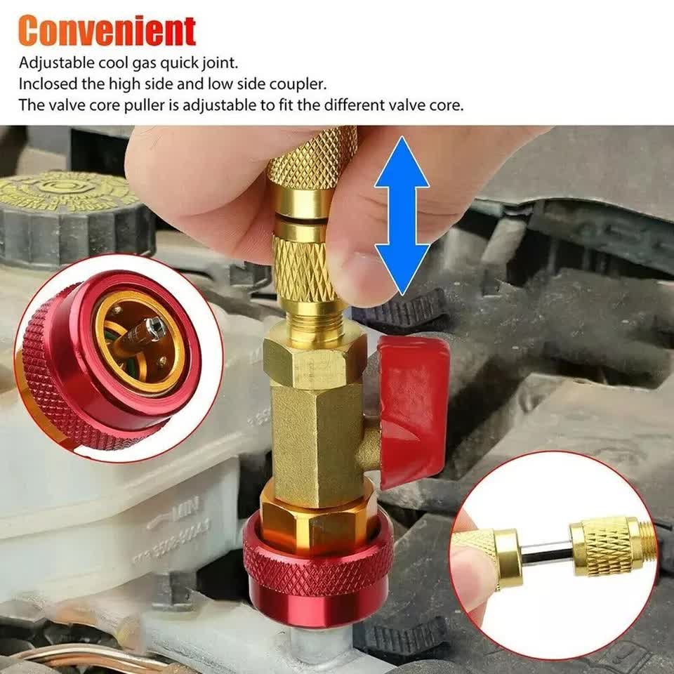 Professional Car AC Repair Kit, Schrader Valve Core Removal Tool with Quick Release for High and Low Pressure R134A Refrigeration Systems