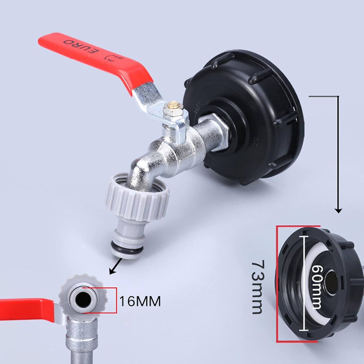 1000L Tank Faucet with Irrigation Hose Adapter, S60X6 IBC Faucet Connector, Rainwater Harvester Garden Faucet (1/2\" Plastic Adapter)