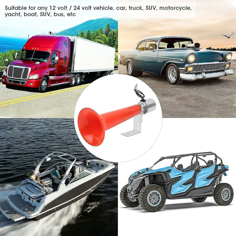 12V 24V Turkish Horn, 180dB Red Universal Truck Horn for SUVs Motorcycles Caravans