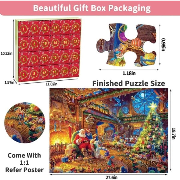 Puzzle Advent Calendar 2025, 1008 Puzzle Pieces 25 Days Christmas Countdown Advent Calendars 2