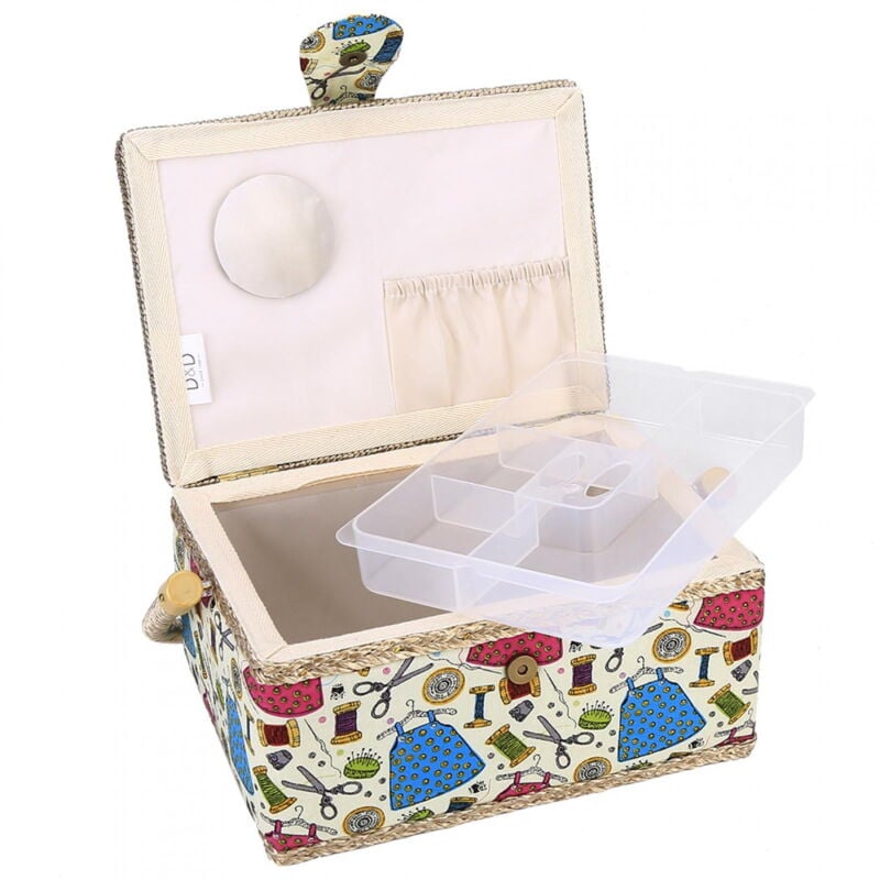 Sewing Accessories Basket with Removable Tray, 3 Colors, Needle and Thread Organizer, Fabric Storage Box with Pincushion and Inner Pocket, Home Craft Tools