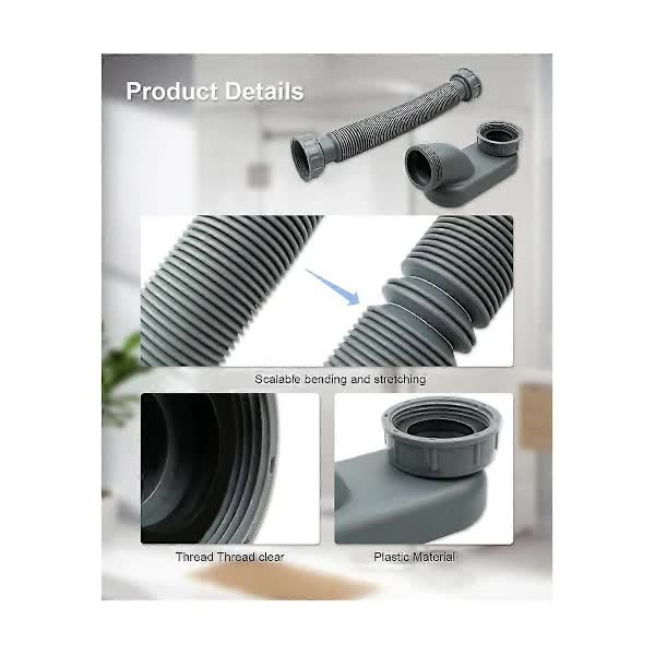 Low Profile 1 1/2 P-Trap Flexible Bathtub Shower Drain Pipe Flat P-Trap Freestanding Bathtub Drain For Bath Tub Drain Gray