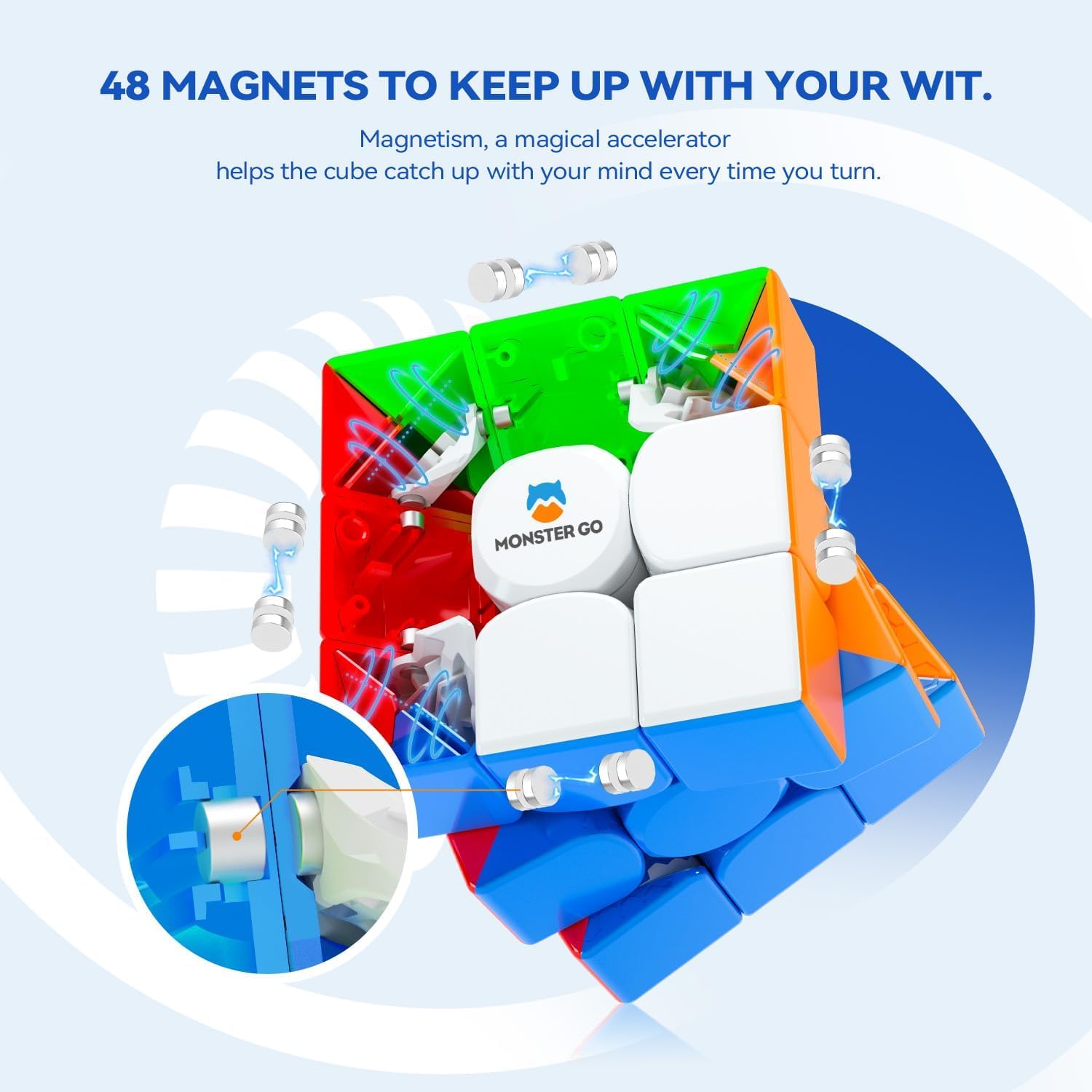 Monster Go 356 EDU Magnetic Speed Cube 3x3 Stickerless Magic Cube, Professional Magnetic Cube with 48 Magnets, Puzzle Suitable for Both Adults and Children