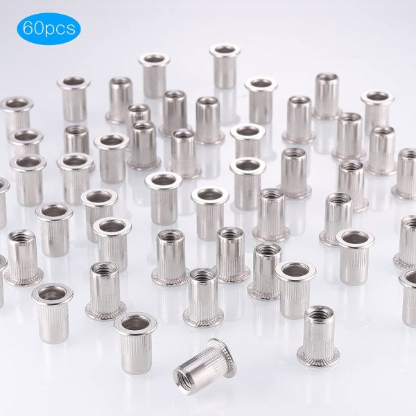 60pcs 304 Stainless Steel Rivet Nut M8 Flat Head Blind Nut Threaded Rivet Nut Rivet Nut for Threaded Insert Plys