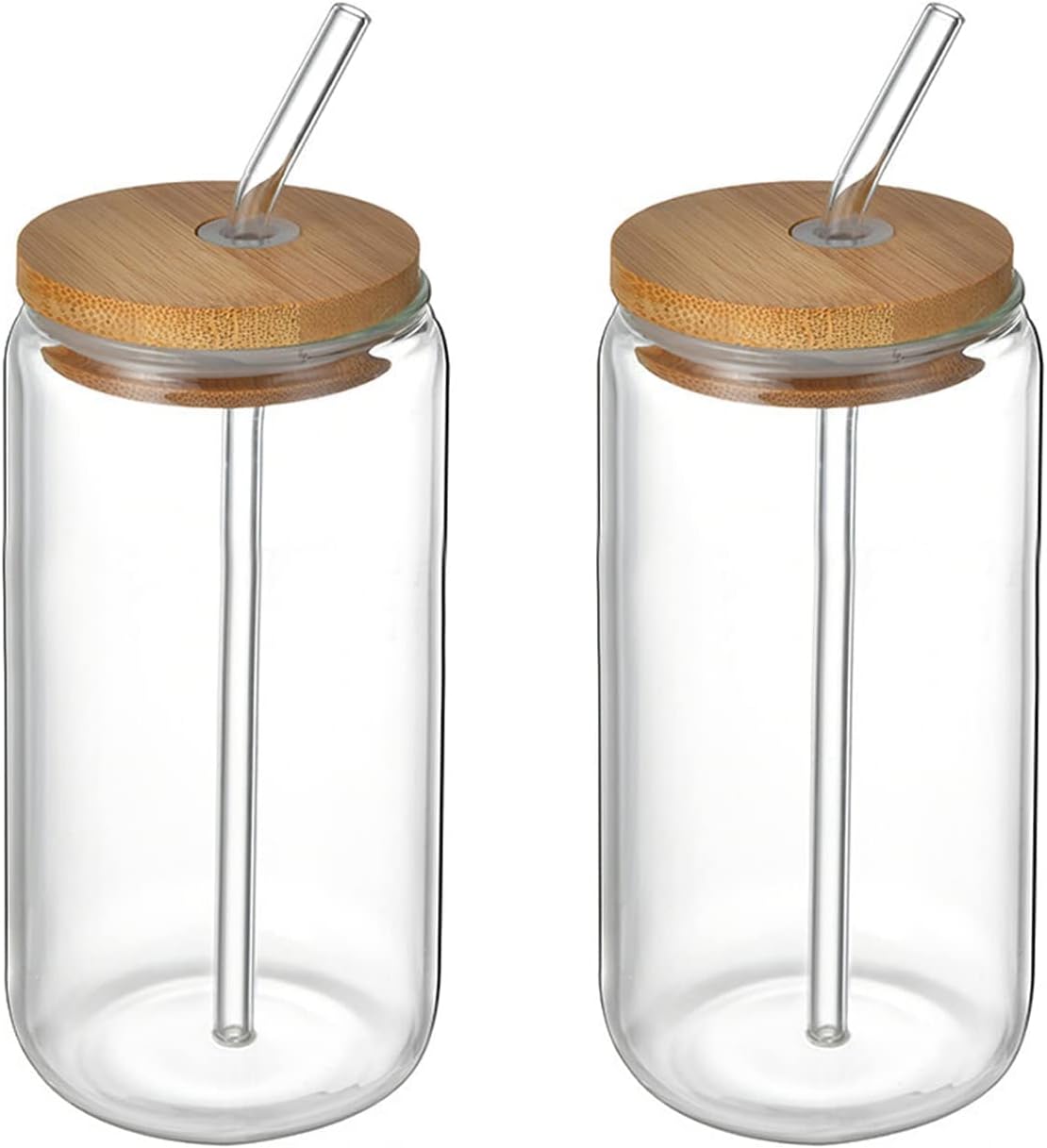 pcs Drinking Glasses with Bamboo Lid and Straw, Beer Can Shaped Iced Coffee Cup for Milk, Coffee, Ice Water, Cocktail (500ml)