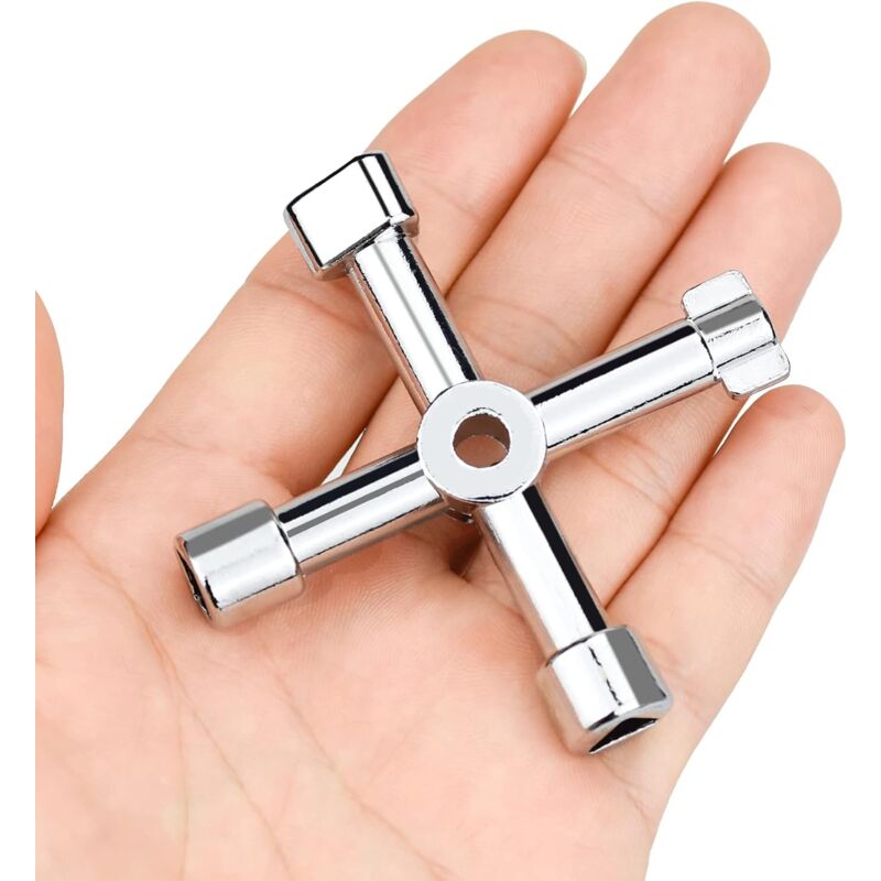 4-in-1 Universal Electrical Cabinet Wrench for Elevators and Valves Silver Multifunctional Tool Wrench