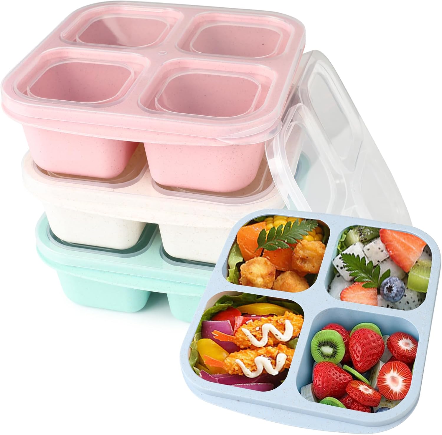 4-pack snack boxes with compartments, snack containers for kids and adults, 4-compartment bento lunch boxes