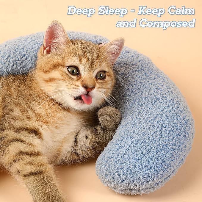 Cat Pillow, Soft Pet Toy, Soothing Cat Pillow for Dogs with Anxiety, U-Shaped Pillow, Dog Bed for Better Sleep and Comfort, Cat Plush Toy