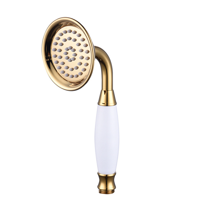 Brass and ceramic shower head, gold, round hand shower, narrow