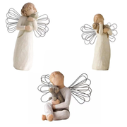 Willow resin imitation wood carving friendship angel statue resin crafts home decoration couple ornament Standing and holding a cat Standing and holding a cat