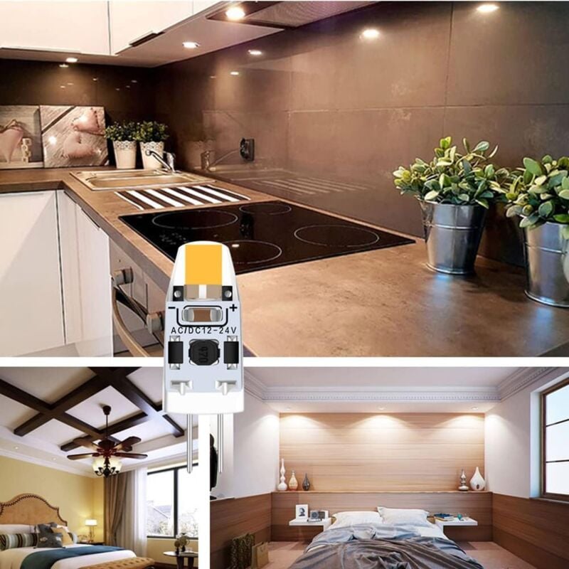 12V G4 LED Warm White 3000K Bulb, Dimmable 2W LED Bulb, Replacement for G4 15W 20W Halogen, AC/DC 12-24V, 10-pack