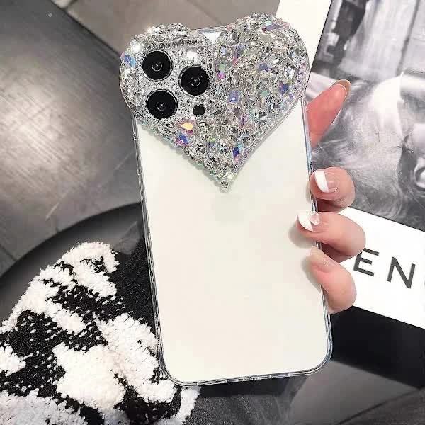 Compatible iPhone 15 Pro Max Case for Women and Girls, Luxury Bling Rhinestone 3D Diamond Love Case, Cute Pink Glitter, Sparkly Protective Case