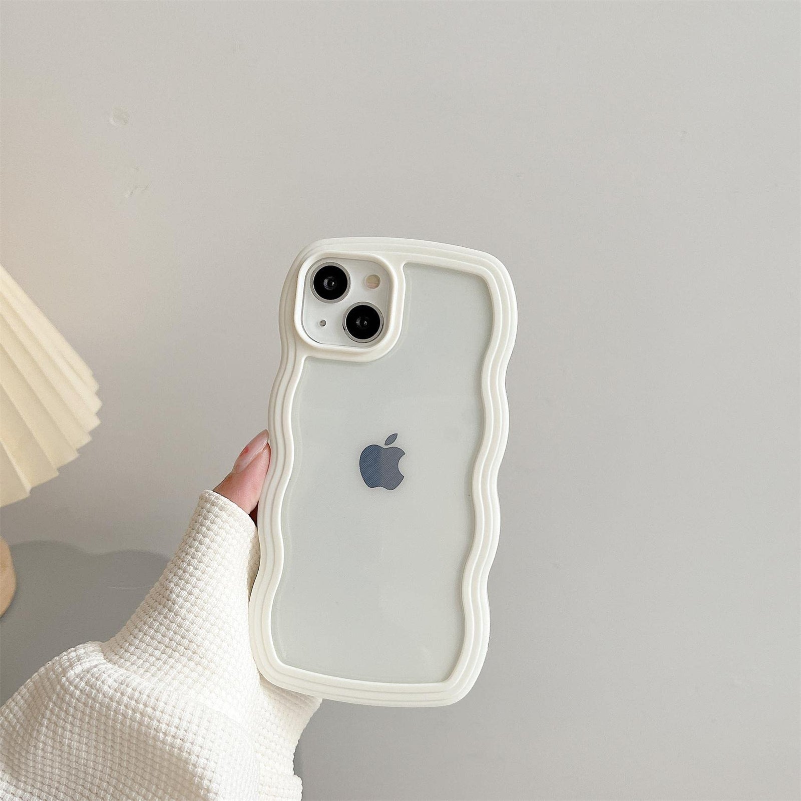 Transparent Cute Curly Simple Wavy Case, Aesthetic Design Bumper, Soft TPU for iPhone 14 Pro Max-White
