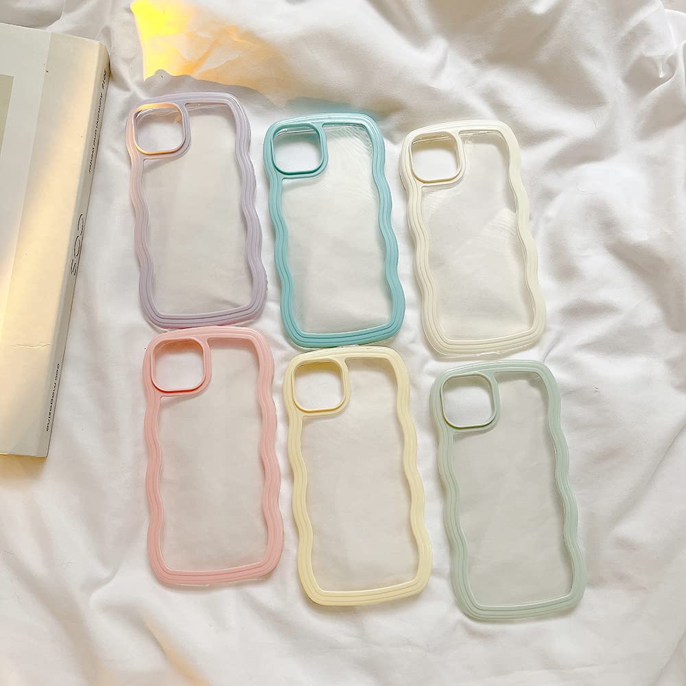 Transparent Cute Curly Simple Wavy Case, Aesthetic Design Bumper, Soft TPU for iPhone 14 Pro Max-White