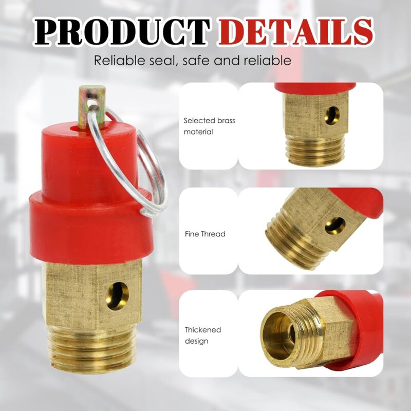 Air Compressor Safety Valve G1/4 Male Connector 115 PSI Set Pressure Red Capsule Compressor Air Pressure Safety Valve 1pc