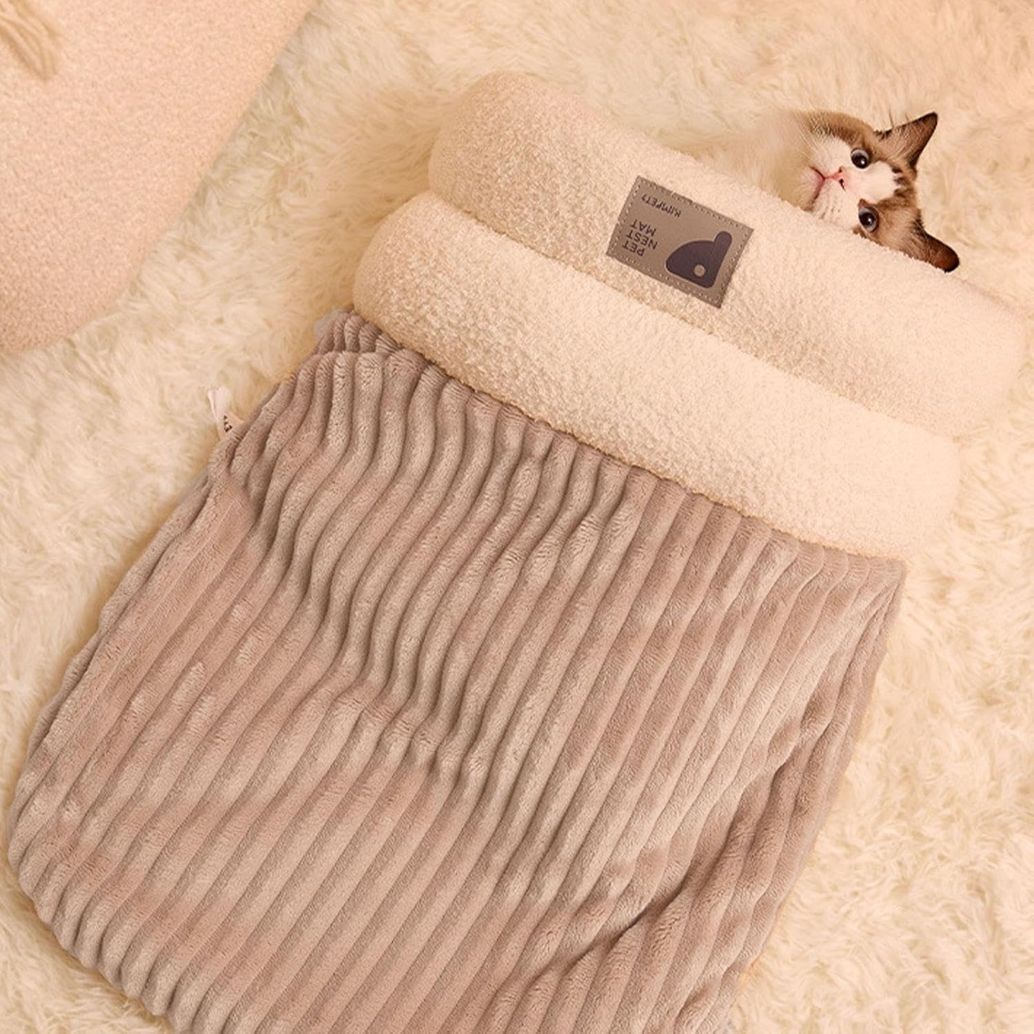 Sleeping Bag for Cat, Warm Pet Bed, Washable Cozy Cave for Cats gray L 34 x W 20 x H 20 cm