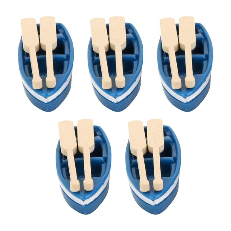 Miniature Dollhouse Rowing Boats with Oars Mini Fairy Garden Resin Rowing Boat Dollhouse Nautical Ornament