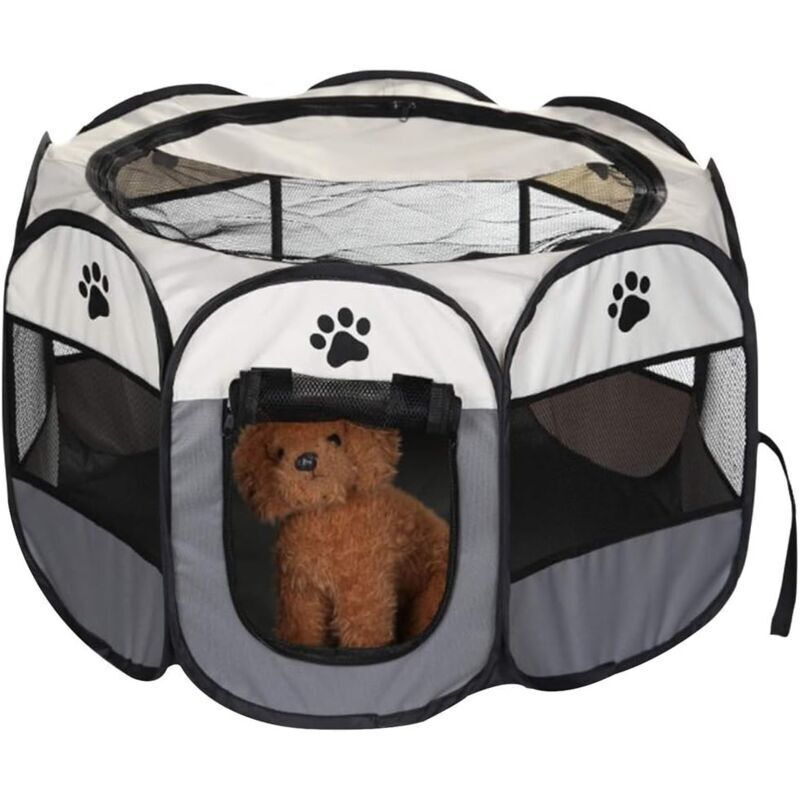 Foldable Playpen for Pets Dogs Cats Portable Soft Fabric Kennel Indoor Outdoor Gray 74*74*43