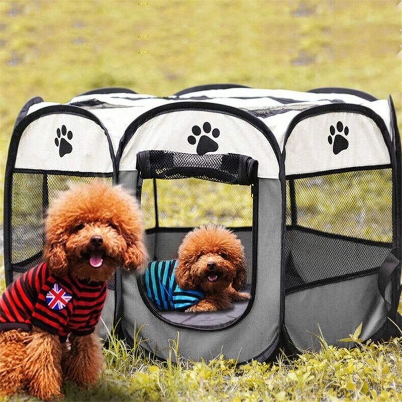 Foldable Playpen for Pets Dogs Cats Portable Soft Fabric Kennel Indoor Outdoor Gray 74*74*43