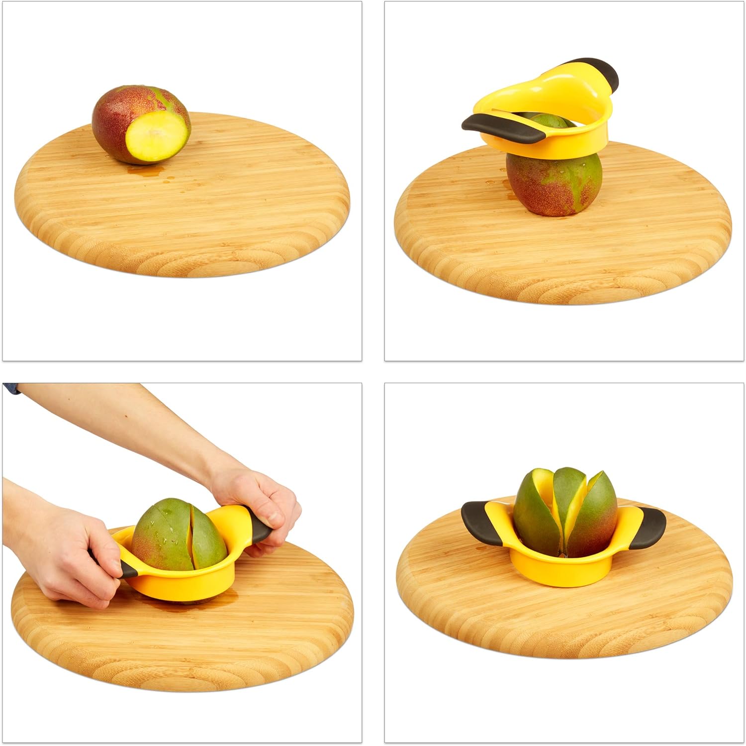Mango Slicer, Split & Core Mangoes, Non-Slip Handles, Stainless Steel Blade, Slicer, Black-Yellow_yux