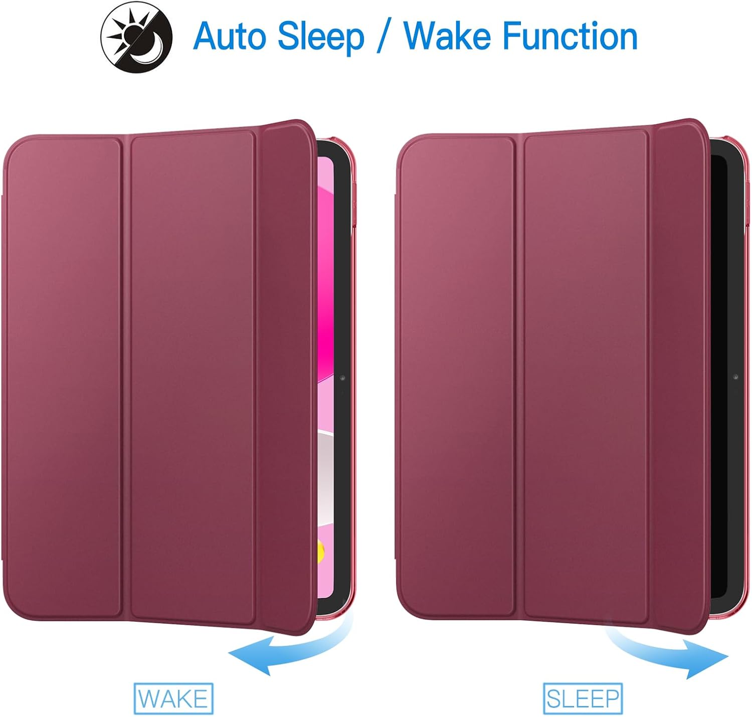 Case for iPad (A16) 11th/10th Generation (2025/2022), Slim Stand Hard Back Cover Auto Wake/Sleep Function (Burgundy)
