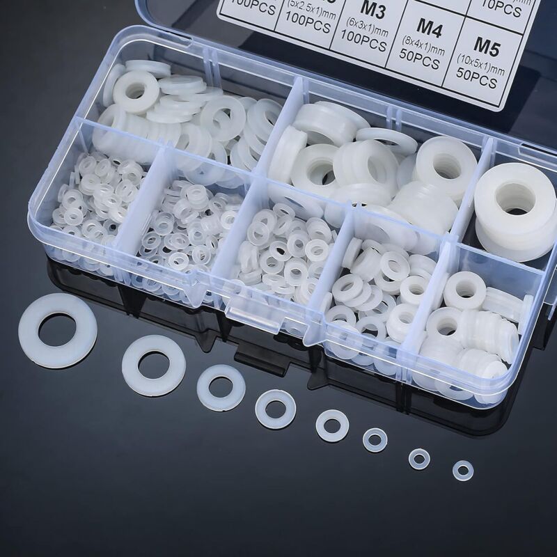 500 Pieces Nylon Flat Washers, Flat Washers Insulation Round Spacer Plumbing Assortment Kit - White, M2/M2.5/M3/M4/M5/M6/M8/M10
