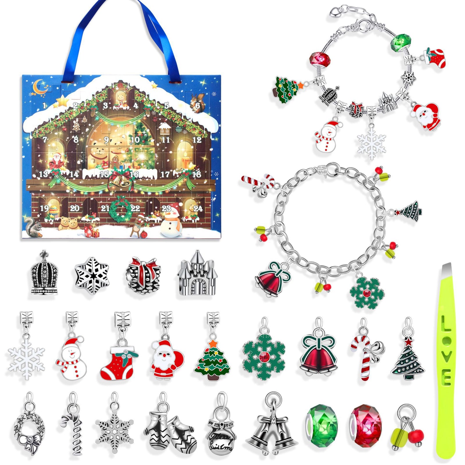 2025 Christmas Advent Calendar Bracelet for Girls, 24-Day Countdown Calendar for Christmas DIY Jewelry Making Kit Gift 22 Beads 2 Bracelets_OF M-21