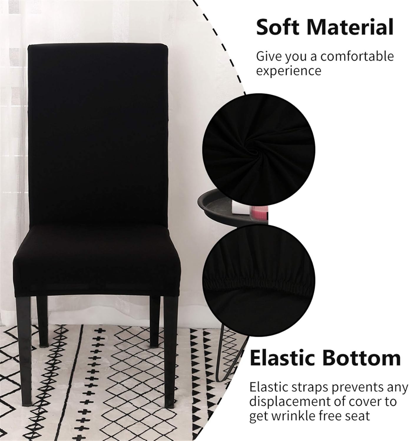 Dining Room Chair Covers, Set of 4 or 6, Stretchy, Removable, Washable, Chair Covers, Decorative Covers, Seat Covers for Hotels Black-tfrf Black 6pcs