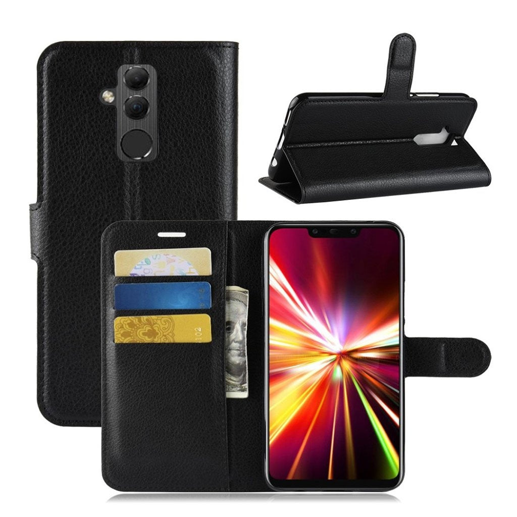 Huawei Mate 20 Lite mobile case synthetic leather silicone standing wallet litchi texture - Black Black Black