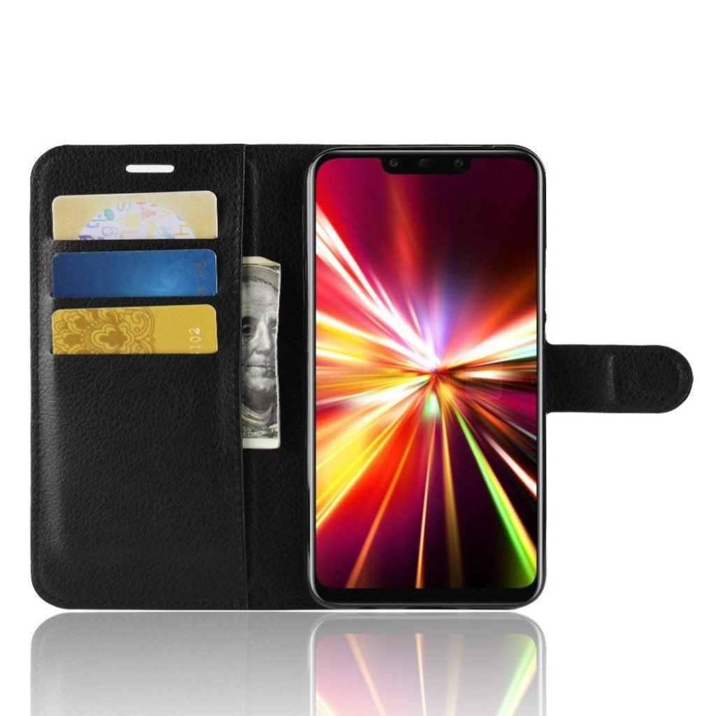 Huawei Mate 20 Lite mobile case synthetic leather silicone standing wallet litchi texture - Black Black Black