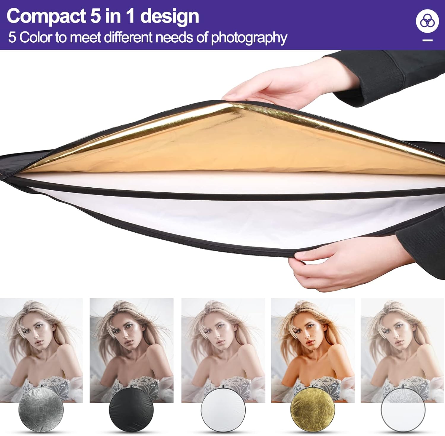 60 x 90 cm Light Reflectors 5-in-1 Photo Foldable Photo Reflector Large Oval Portable Foldable Light Reflector, with Carrying Bag