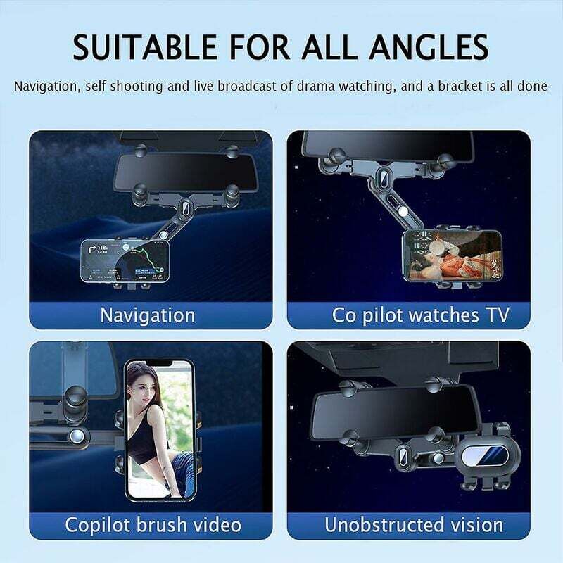 Car Rearview Mirror Phone Holder 360 Rotating Navigation Mount for Car