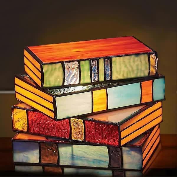 Stained Glass Stacked Books Lamp, Stacked Books Glass Lamp Night Light, Reading Corner Table Lamp, Book Lamps, Table Lamp Home Decor