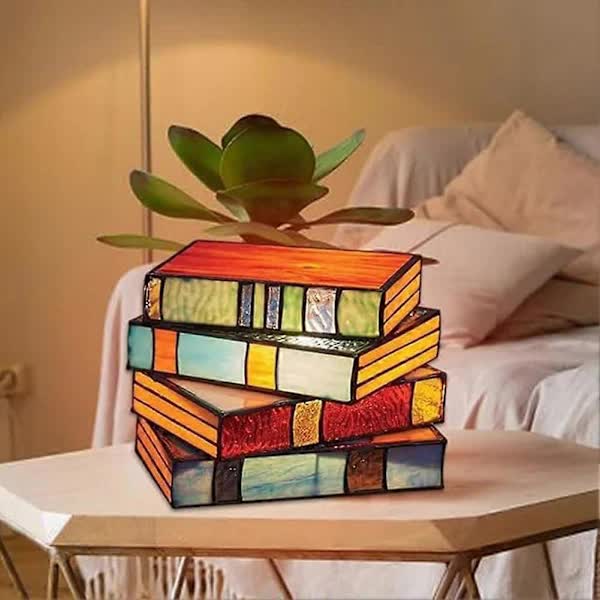 Stained Glass Stacked Books Lamp, Stacked Books Glass Lamp Night Light, Reading Corner Table Lamp, Book Lamps, Table Lamp Home Decor