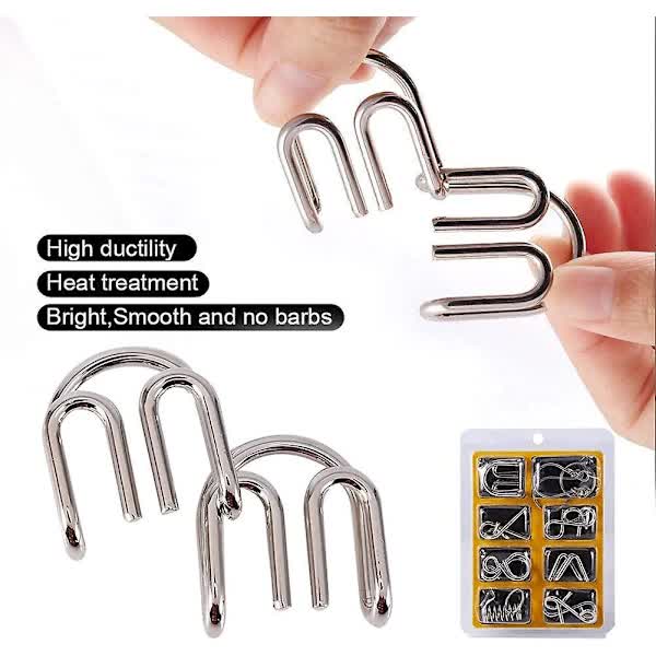 8pcs/set Metal Brain Teaser IQ Brain Training Puzzle Rings Separate Toy Board Games for Kids and Adults