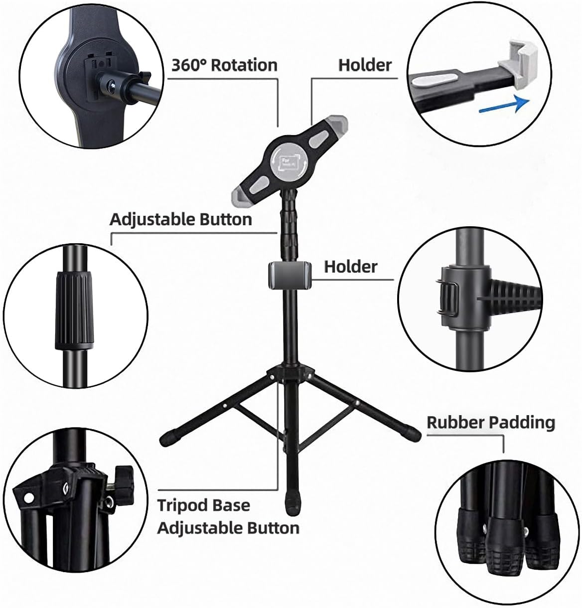 Compatible with iPad Stand, Height Adjustable iPad Holder Stand & Floor iPad Stand with 360° Rotating iPad Stand Mount