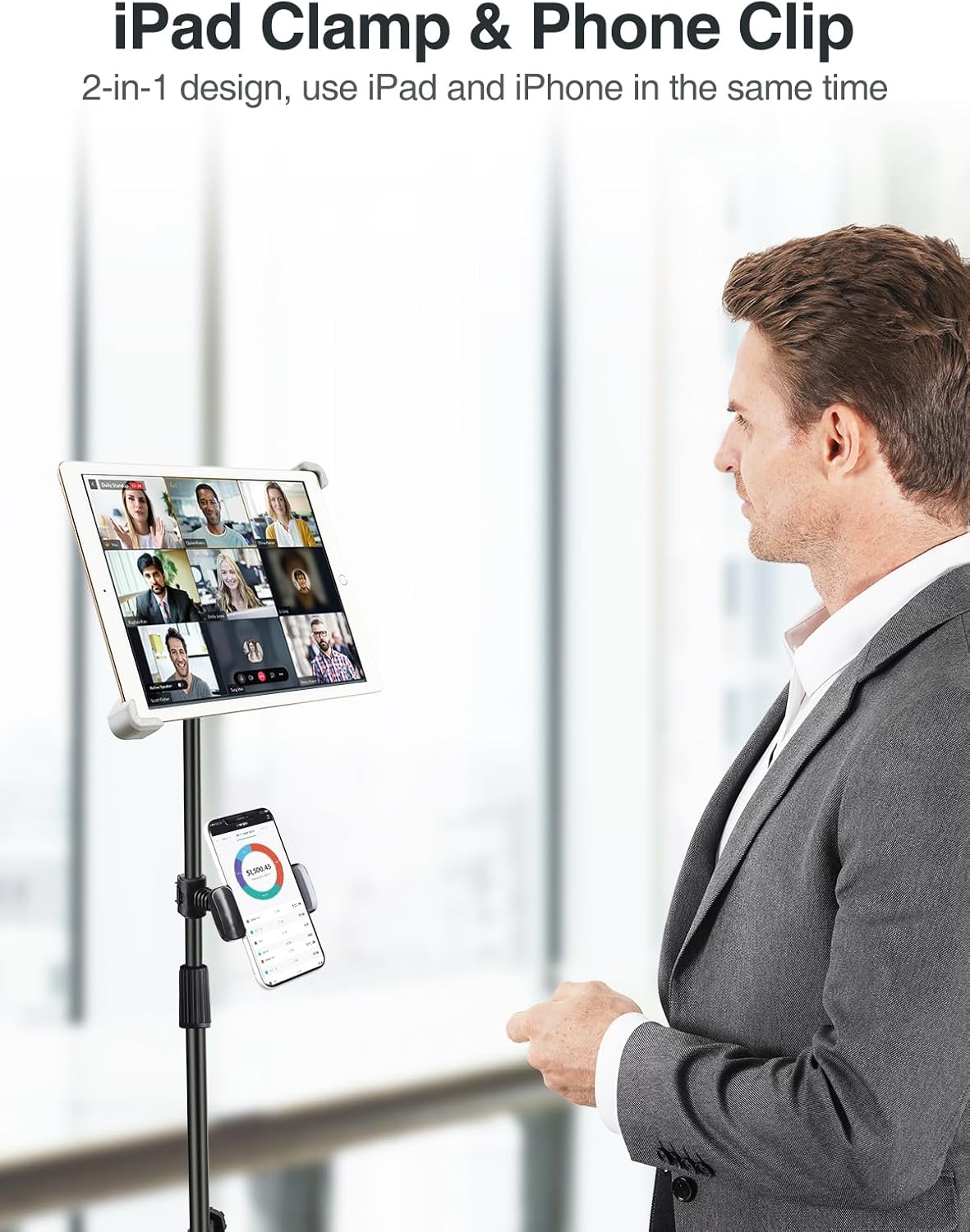 Compatible with iPad Stand, Height Adjustable iPad Holder Stand & Floor iPad Stand with 360° Rotating iPad Stand Mount