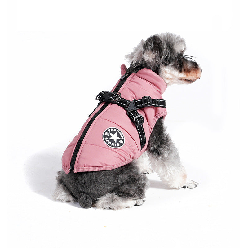 Winter jacket for dog with harness, waterproof dog jacket with zipper and fleece pink Pink XL