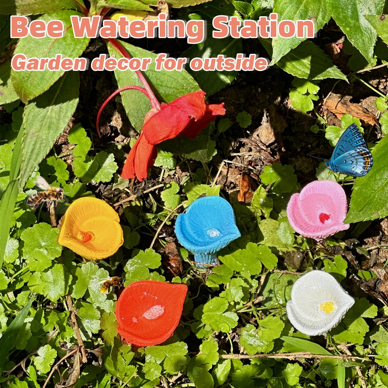 5-pack bee drinking station, garden cup for bees, drinking station for bees and butterflies, bee waterer for outdoor garden decoration blue