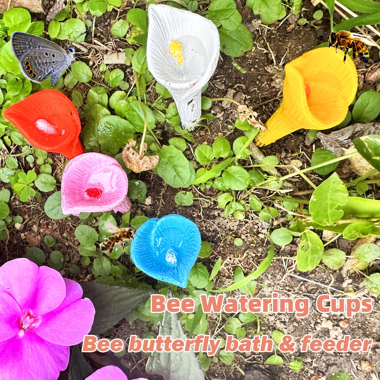 5-pack bee drinking station, garden cup for bees, drinking station for bees and butterflies, bee waterer for outdoor garden decoration blue