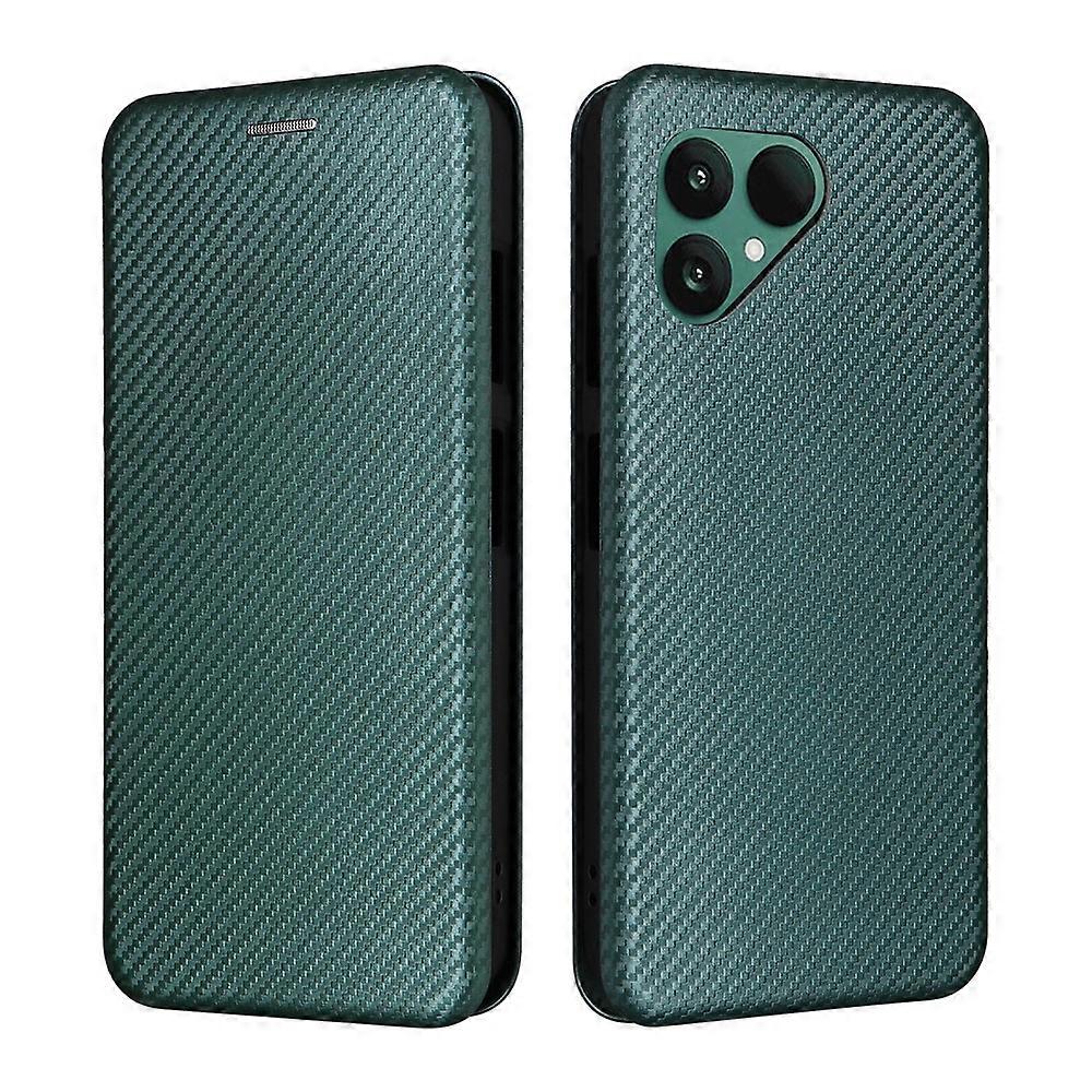 Compatible Case for Fairphone 6 with Carbon Fiber Texture, Drop-proof PU Leather Phone Cover Green