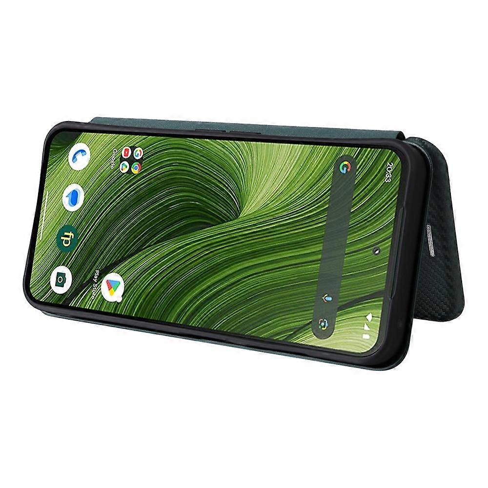 Compatible Case for Fairphone 6 with Carbon Fiber Texture, Drop-proof PU Leather Phone Cover Green