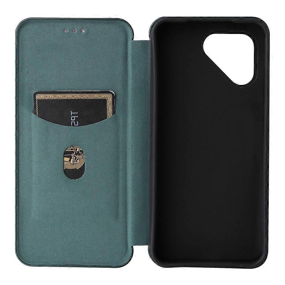 Compatible Case for Fairphone 6 with Carbon Fiber Texture, Drop-proof PU Leather Phone Cover Green