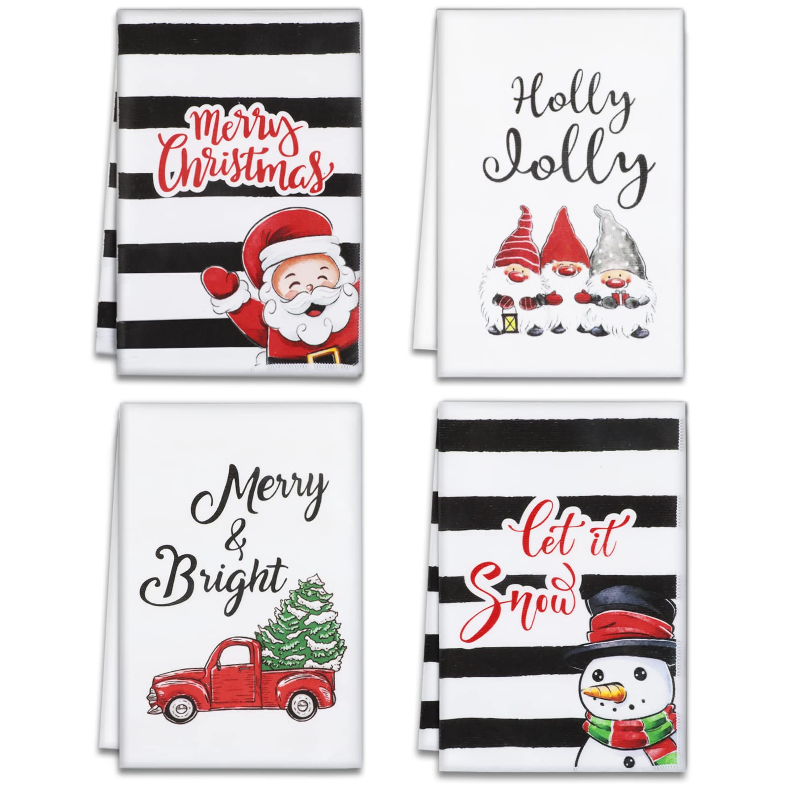 Christmas Kitchen Towels Set of 4, 18x26 inch Merry Christmas for Home Drying Dishcloth (Christmas)