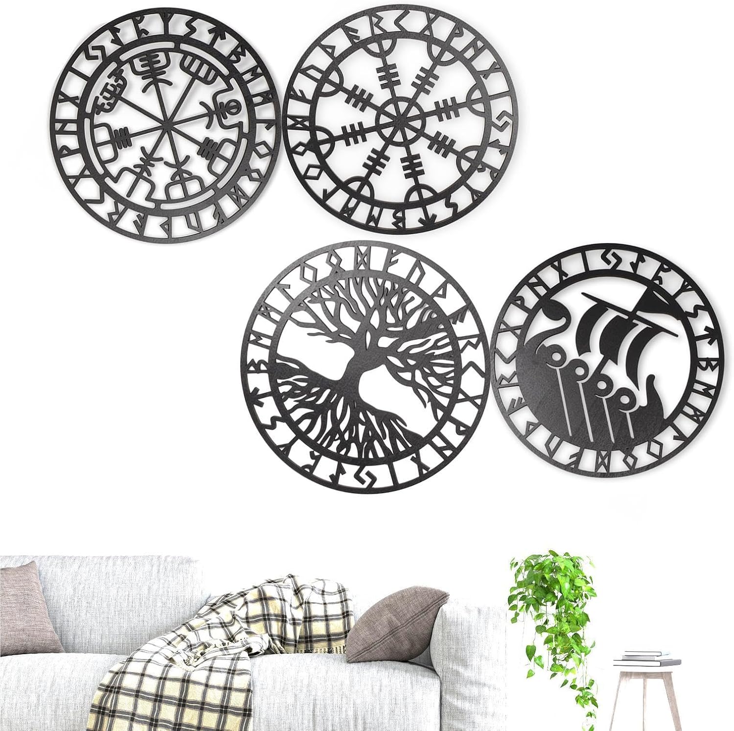 Metallic Viking Wall Art | Nautical Nordic Compass Decor for Bedroom or Living Room