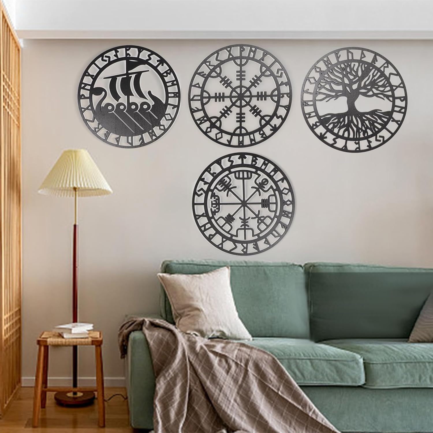 Metallic Viking Wall Art | Nautical Nordic Compass Decor for Bedroom or Living Room