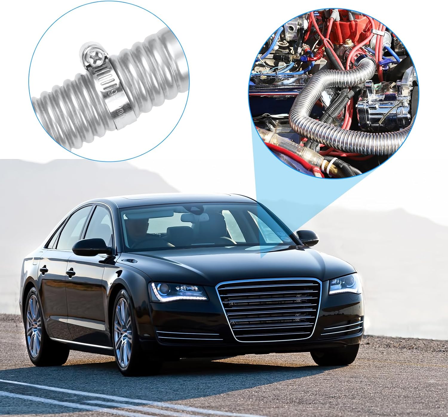 Air heater hose, 300 cm Ø 2.5 cm stainless steel exhaust pipe, parking heater pipe with 2 hose clamps, for parking heater 300CM