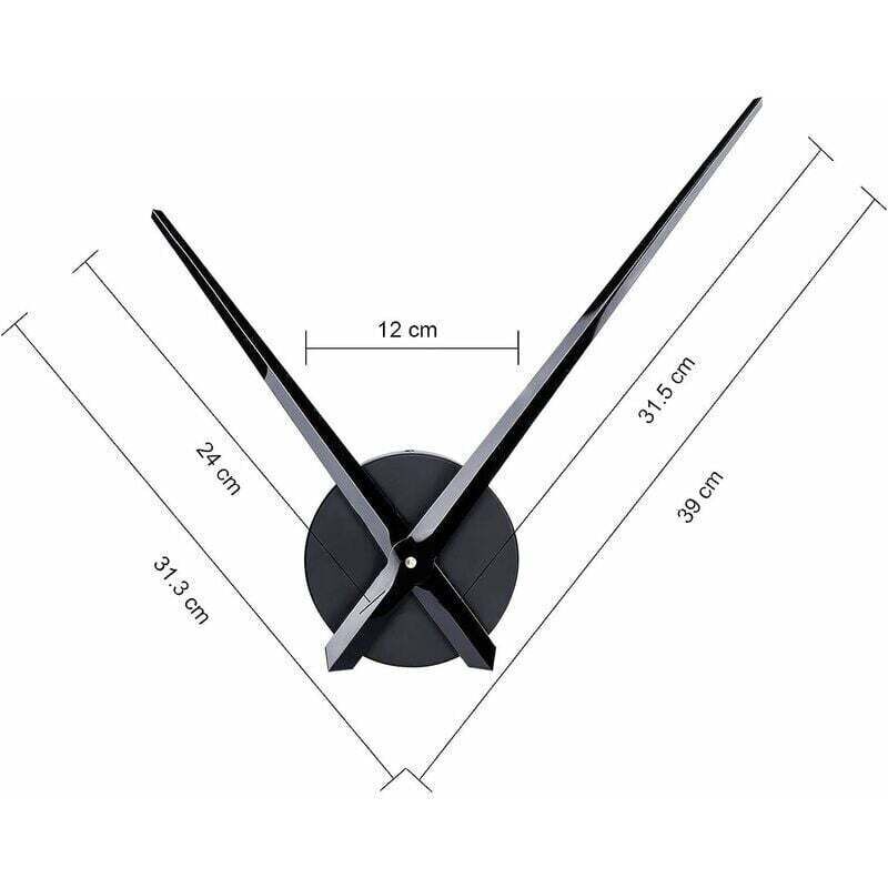 Large Black Wall Clock with Single Hand without Numbers, Clock Mechanism with High Longitudinal Shaft and 31.5 cm Long Hands-