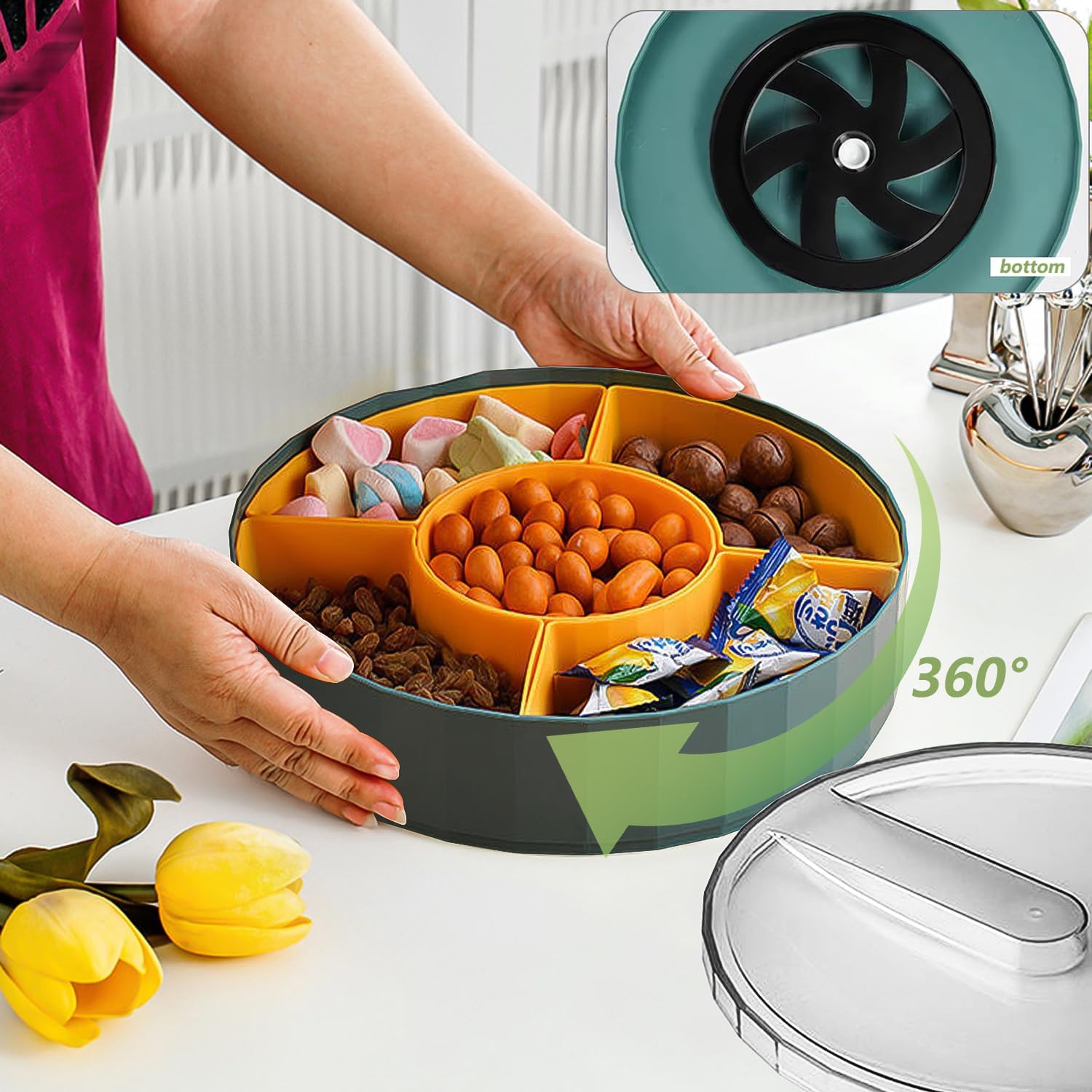 Snack Tray with Compartment Snacks Bowl with Lid Plastic Snacks Compartment Snacks Bowls Flat Storage Box Candy Bowl for Nuts Snacks Candy Cookies