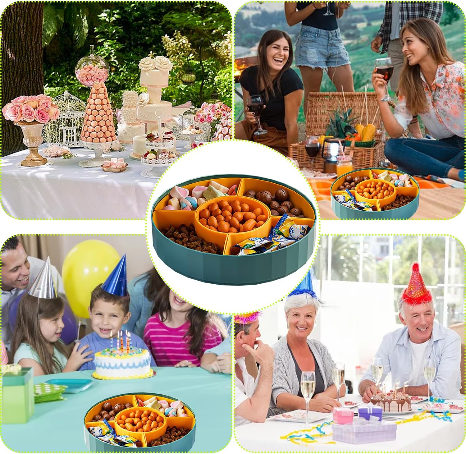 Snack Tray with Compartment Snacks Bowl with Lid Plastic Snacks Compartment Snacks Bowls Flat Storage Box Candy Bowl for Nuts Snacks Candy Cookies